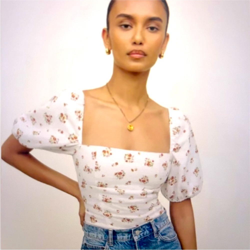 Reformation White Floral Top - Size 2